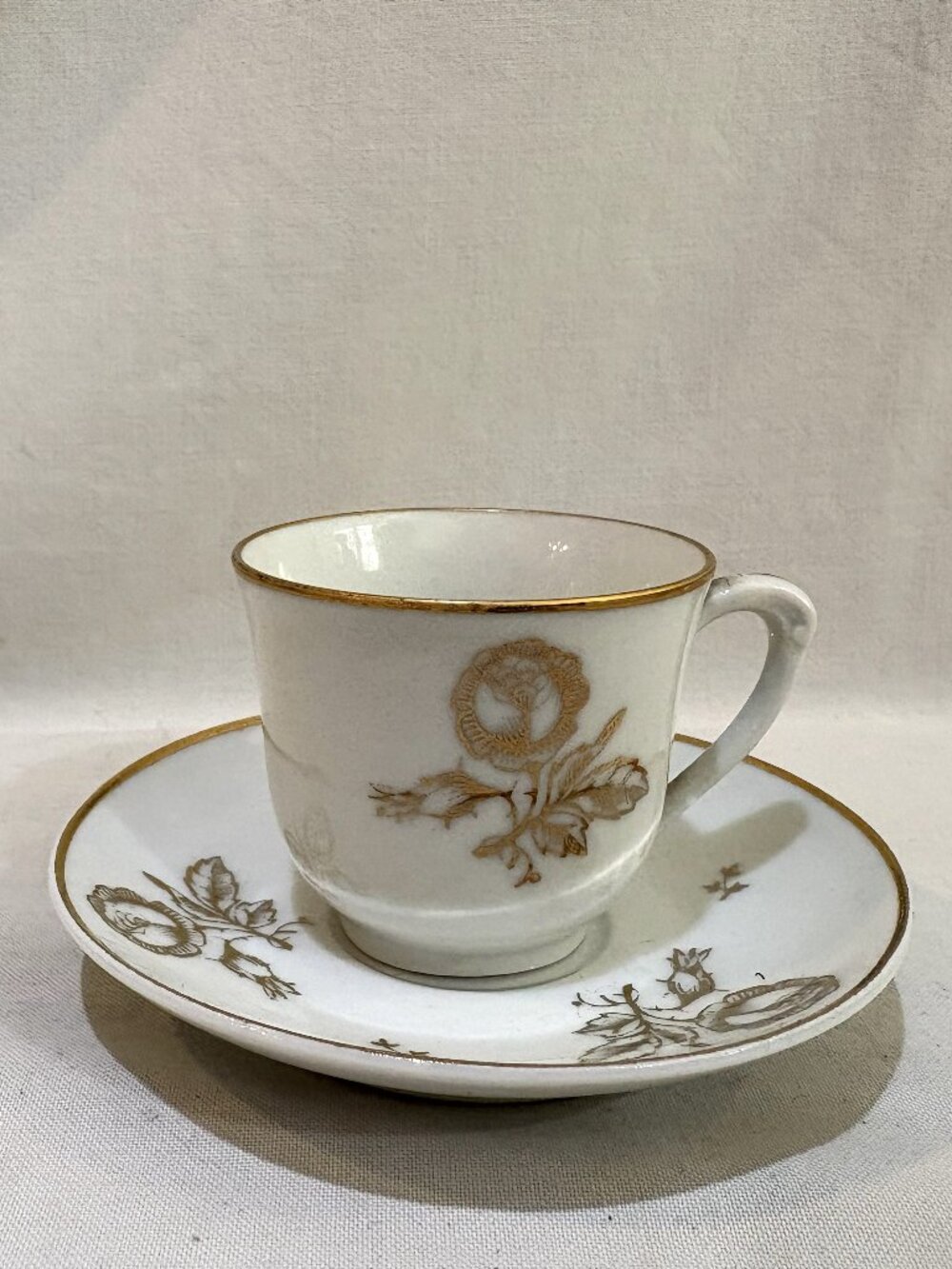 Vintage Limoges France White Porcelain Demitasse Cup & Saucer Gold Floral